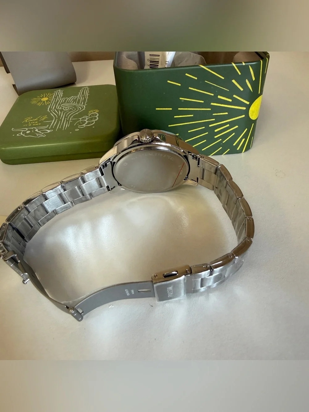 Fossil Men's Green Dial Stainless Steel Bracelet Watch with Yellow Accent BQ2506